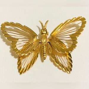 3D Butterfly Goldtone Brooch by Monet
